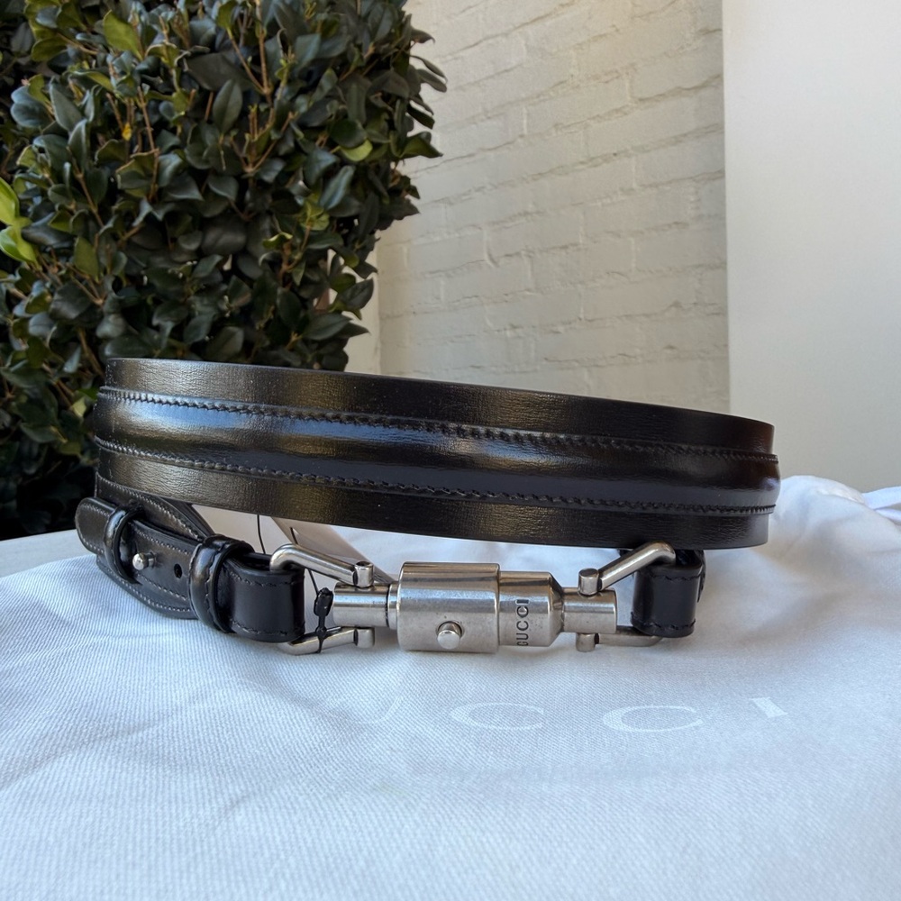 Gucci Black Leather Jackie Piston Men's Belt